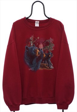 Vintage Graphic Bear Maroon Sweatshirt Mens