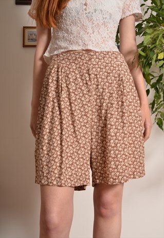 VINTAGE 80S FLORAL PATTERN SHORTS IN AUTUMN COLOURS