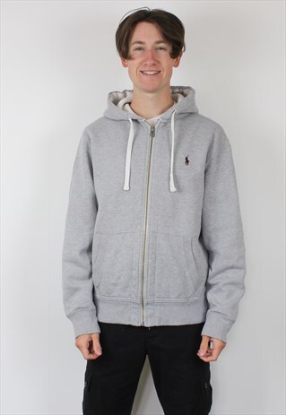 VINTAGE POLO RALPH LAUREN HOODIE IN GREY WITH EMBROIDERY