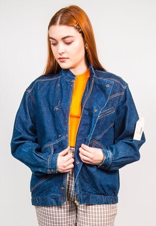 VINTAGE 90'S DARK BLUE DENIM OVERSIZED BOMBER JACKET