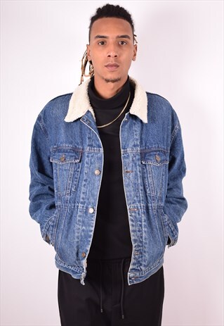CARRERA MENS VINTAGE SHERPA DENIM JACKET XL BLUE 90S