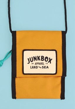 Junkbox Recycled Cross Body Pouch in Mustard w Woven Patc