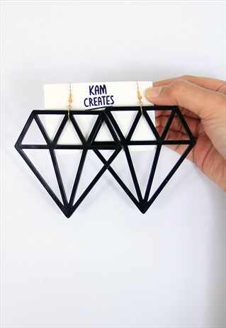 DIAMOND LASER CUT EARRINGS BIG BLACK