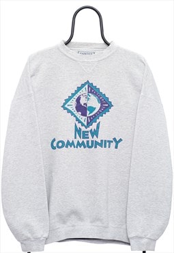 Vintage 90s New Community Graphic Grey Sweatshirt Womens