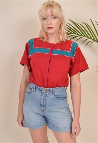 VINTAGE 80S TWO-TONE BODYSUIT TOP RED