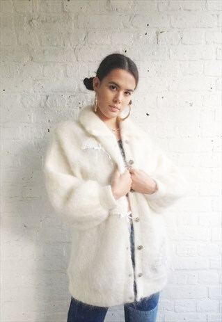MOHAIR COAT WITH EMBROIDERY (1990'S/LADIES)