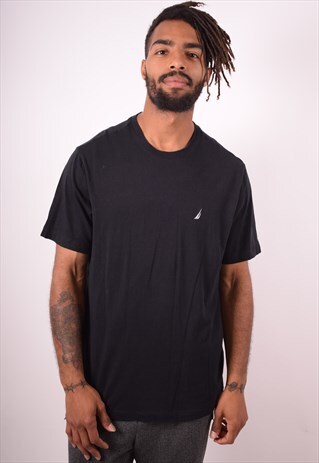 NAUTICA MENS VINTAGE T-SHIRT TOP MEDIUM BLACK 90S