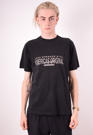 LEVI'S MENS VINTAGE T-SHIRT TOP MEDIUM BLACK 90S