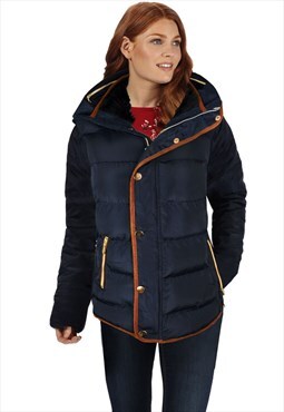 Wrenly quilted hooded winter coat with full sleeves in navy