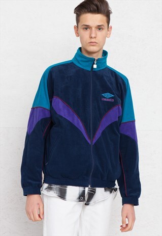 VINTAGE NAVY UMBRO ZIP TRACK VELOUR JACKET