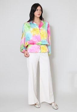 80's Vintage Multi Coloured Long Sleeve Ladies Blouse