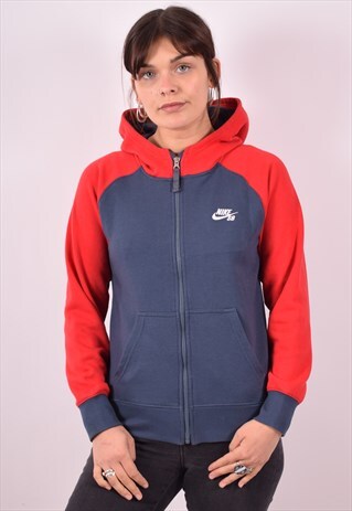 NIKE WOMENS VINTAGE HOODIE JACKET MEDIUM BLUE 90S
