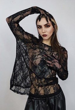 Lace top crochet jumper sheer mesh top transparent jumper