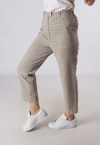 VINTAGE HIGH WAISTED TROUSERS TARTAN CHECKED UK 14 (DA5W)