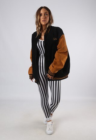 VINTAGE VARSITY SUEDE BOMBER JACKET OVERSIZED UK 18 (E4J)