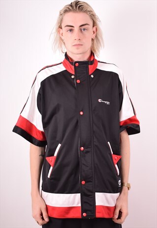 CHAMPION MENS VINTAGE TRACKSUIT TOP JACKET MEDIUM BLACK 90S