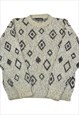 Vintage Knitted Jumper Retro Pattern Grey Large