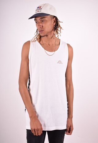KAPPA MENS VINTAGE VEST TOP XL WHITE 90S