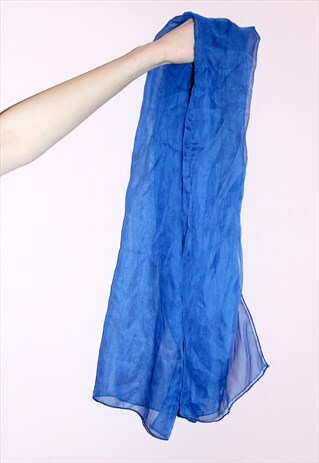 VINTAGE 80S BRIGHT ROYAL BLUE SHEER SCARF/ HEAD & NECK TIE
