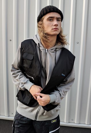 2 IN 1 DROP SHOULDER PREMIUM HOODIE UTILITY CARGO VEST SET