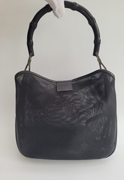 Bamboo Vintage Black Shoulder Hobo Net and Leather Bag 
