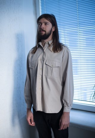 VINTAGE 90'S BEIGE BUTTON UP WORKER SHIRT