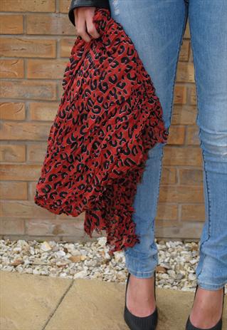 LARGE OVERSIZED RED LEOPARD PRINT SCARF