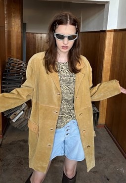 Vintage y2k baggy long leather light yellow trench coat 