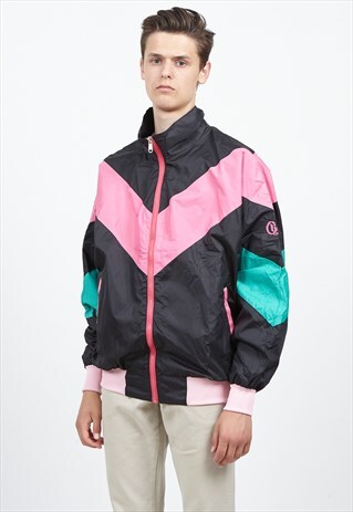 VINTAGE BLACK PINK ZIP TRACK JACKET