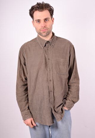 MENS VINTAGE CORDUROY SHIRT XL KHAKI 90S