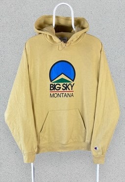 Vintage Champion Yellow Hoodie Big Sky Montana Mens Medium