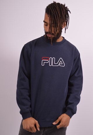FILA MENS VINTAGE SWEATSHIRT JUMPER XL NAVY BLUE 90S