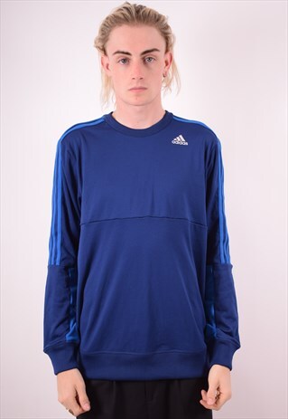 ADIDAS MENS VINTAGE SWEATSHIRT JUMPER MEDIUM BLUE 90S