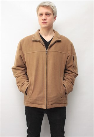 VINTAGE 90' AMAZING BEAUTIFUL CLASSIC BEIGE BOMBER JACKET
