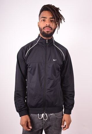 NIKE MENS VINTAGE TRACKSUIT TOP JACKET SMALL BLACK 90S