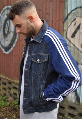 90'S VINTAGE ADIDAS REWORK TRACKSUIT SLEEVE DENIM JACKET