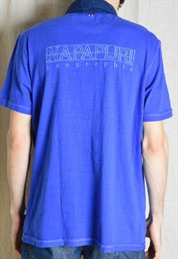 Y2K Blue Embroidered Geographic Polo Shirt