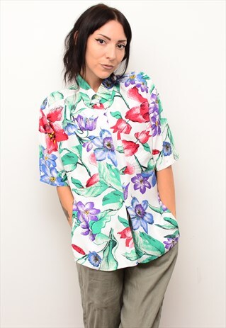 VINTAGE 90'S PRETTY FLORAL SUMMER PATTERNED OVERSIZED SHIRT