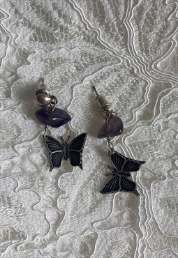 Vintage Y2k purple butterfly bead dangle earrings 