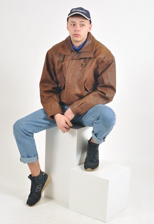 VINTAGE RETRO LINED HARRINGTON REAL LEATHER JACKET