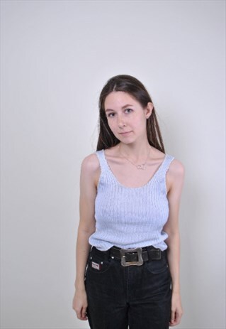 VINTAGE BLUE TOP, 90S WOMEN TANK, SIZE M
