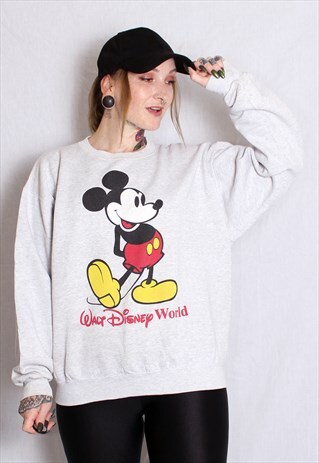 VINTAGE GREY MICKEY MOUSE CARTOON 90S SWEATER