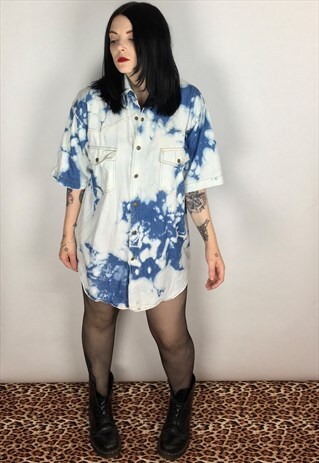 GRUNGE STYLE REWORKED VINTAGE ACID WASH DENIM SHIRT