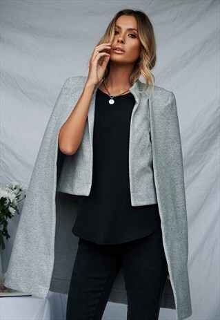 GREY CAPE WITH PADDED SHOULDERS
