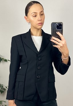 Black Wool Elegant Blazer, Classy Women's Jacket