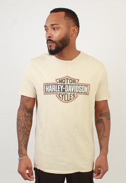 Men's Vintage Harley Davidson cream spell out t shirt