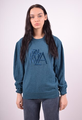 KRIZIA UOMO WOMENS VINTAGE JUMPER SWEATER LARGE BLUE 90'S