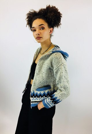 VINTAGE KNITTED BOHO HIPPY HOODIE