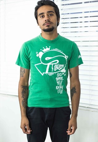VINTAGE STUSSY T-SHIRT LOGO 90S S 5.5