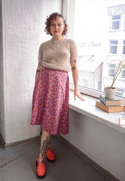Vintage 70's Bohemian Flower Print Midi Cotton Skirt